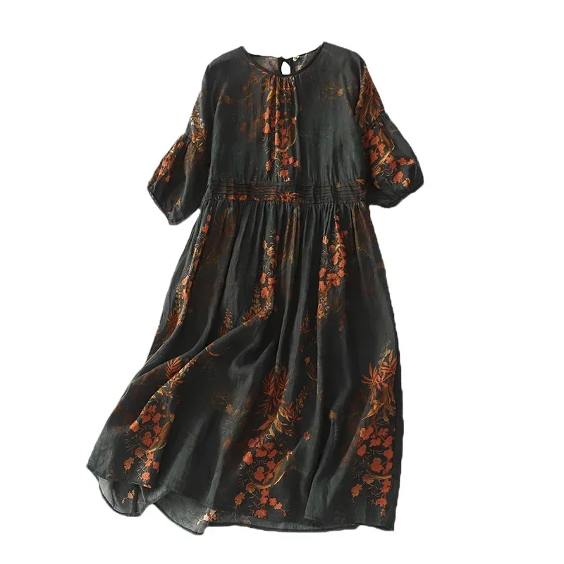 Большие размеры 2023 летнее винтажное женское платье свободного кроя в этническом