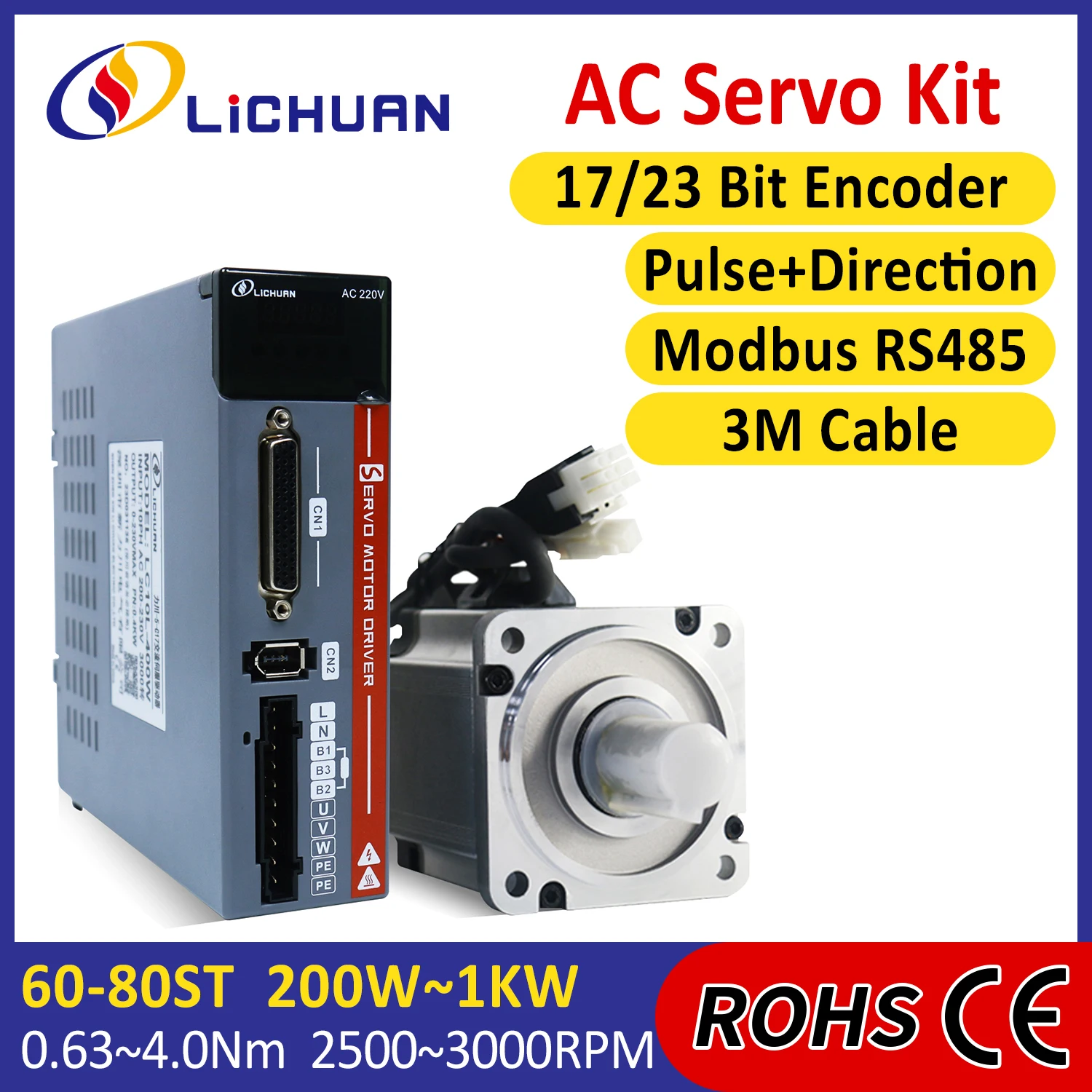 

Серводвигатель переменного тока A5 220В 3000 об/мин с драйвером 200W-1000W