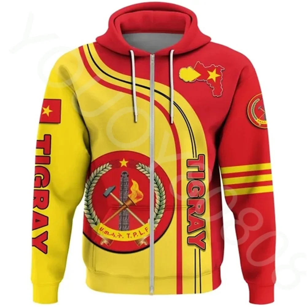 

African Region Country Flag Men's Casual Loose Crew Neck Hoodie Printed Sweatshirt Tigray In Me Soul Zip Hoodie