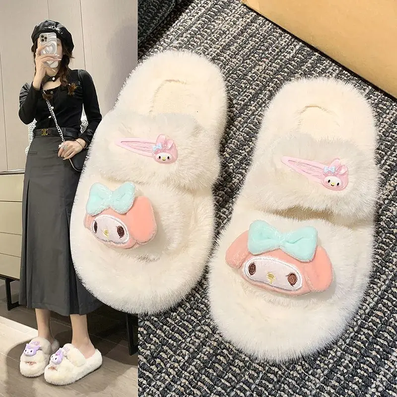 

Sanrio Cinnamoroll, Симпатичные плюшевые туфли на толстой подошве для девочек, осень, новинка, моя мелодия, предметы для домашнего использования