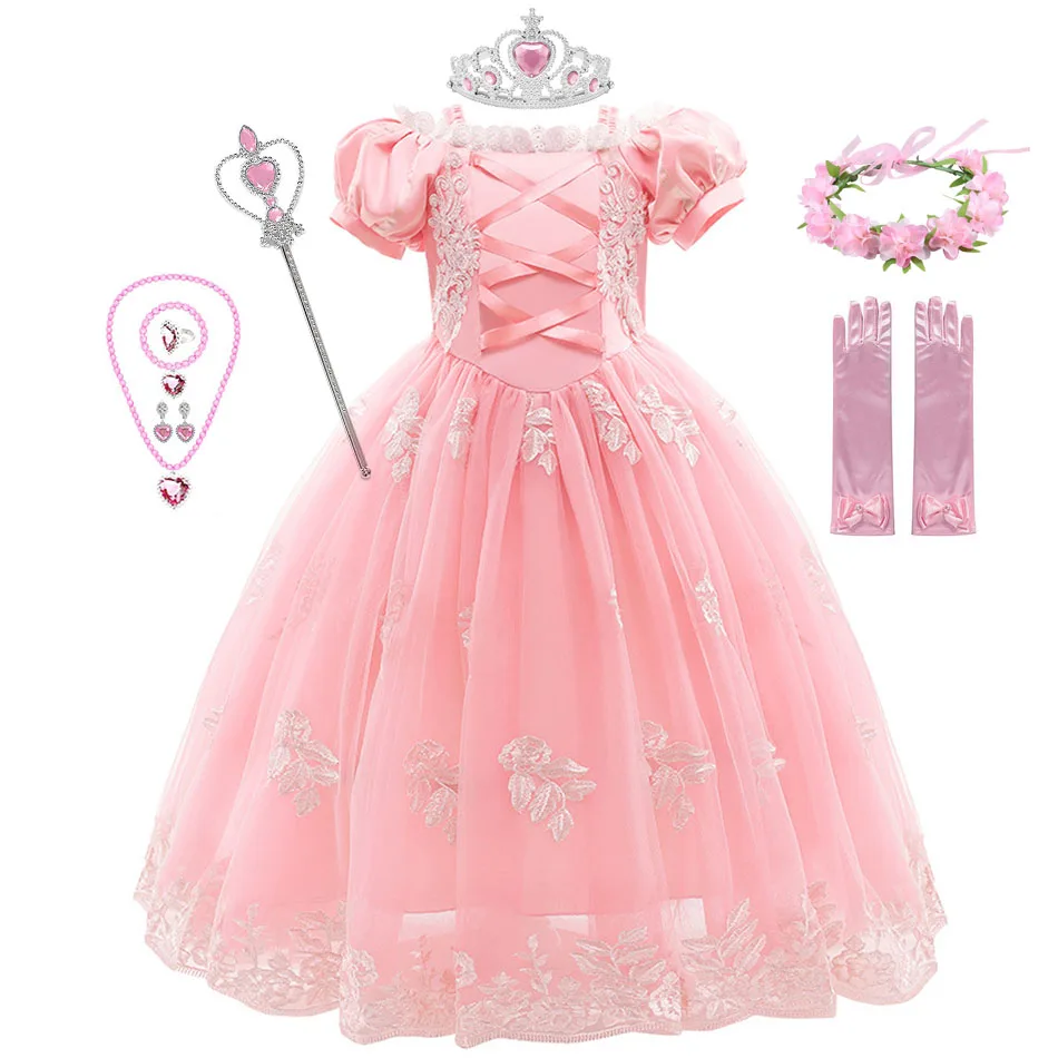 Girl Cosplay Princess Aurora Rapunzel Dress Up Kids Christmas Halloween Tulle Fancy Costume for Children Girls Birthday Disney