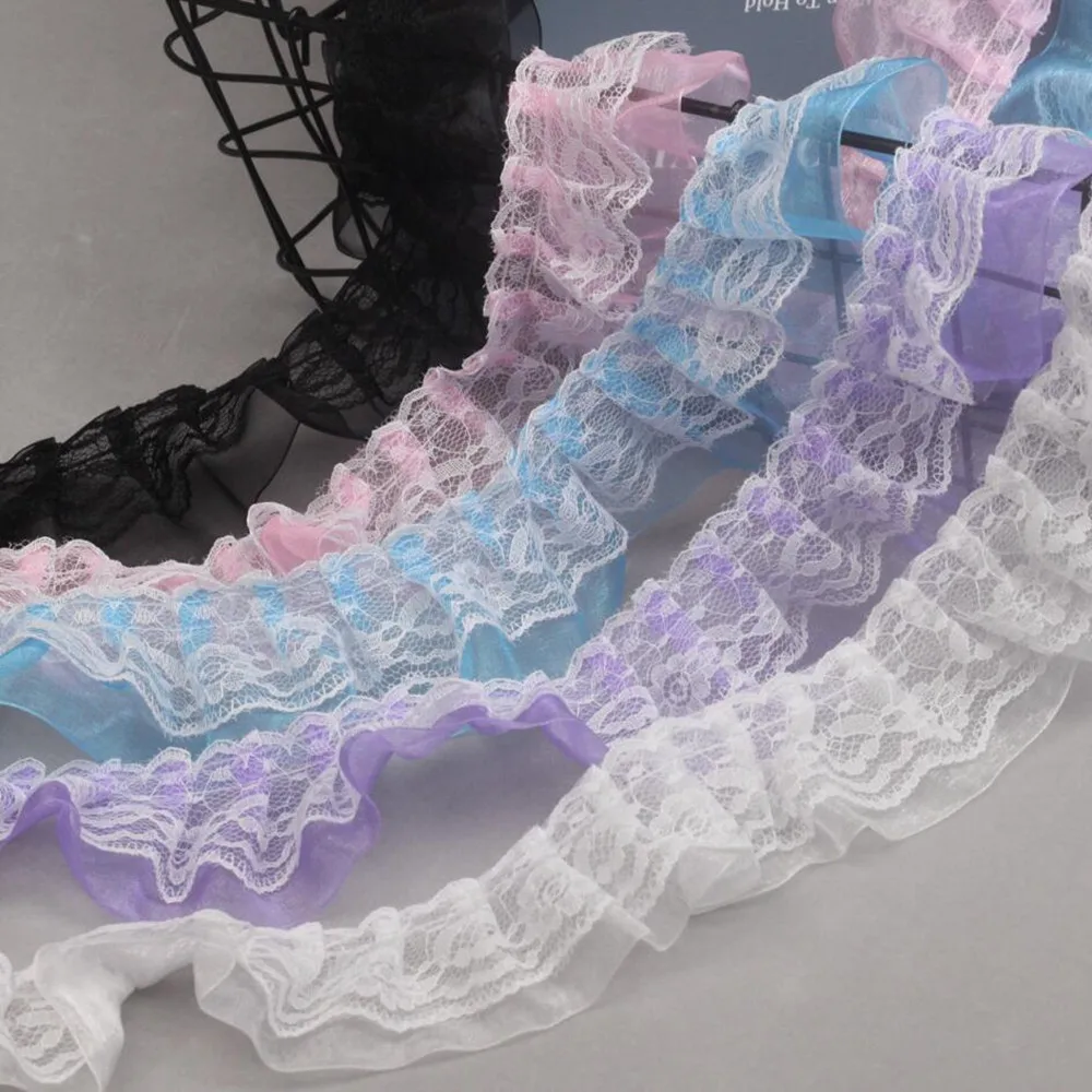 1 ярд плиссированный белый кружевной материал отделка 5 см гипюр полый синий фиолетовый розовый кружевная ткань аксессуары для шитья украшение платья K11