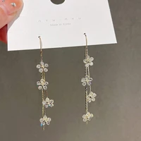 1 pair unique lovely long tassel flower ear line drop earrings for women trendy zircon ear line party jewelry gifts