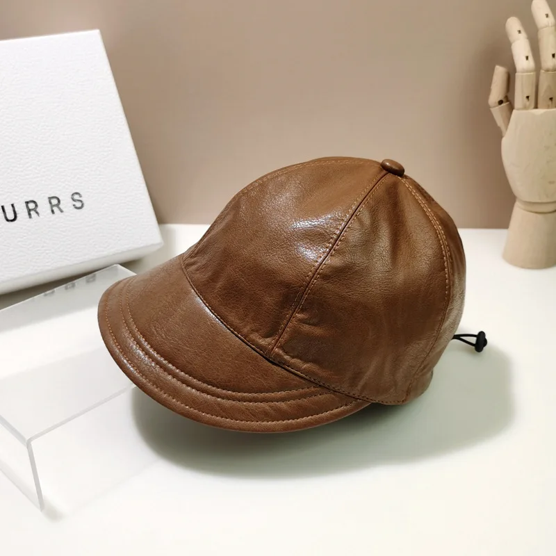 

2023 New Hats For Women Autumn PU Leather Baseball Cap Fashion Wild Equestrian Cap Retro Peaked Cap Foldable Sun Hat Tide