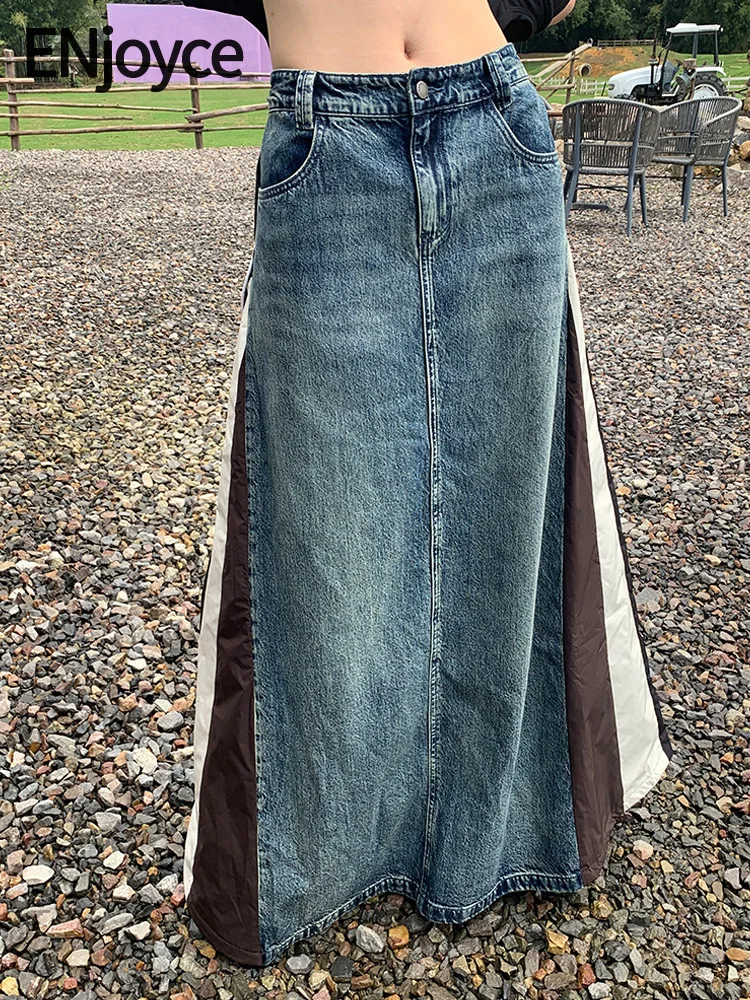 

Женская винтажная юбка составного кроя ENjoyce, прямая юбка с высокой талией в стиле Харадзюку, уличная одежда, модное платье