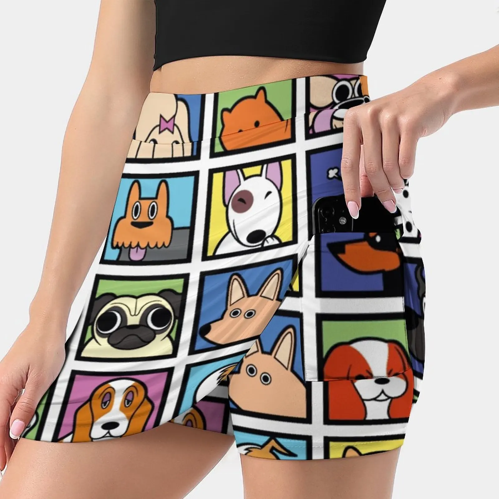

Cartoon Dog Breeds New Women Skirts Double-Layer Printed Short Dress Mini Sport Skirt Dog Breeds Cartoon Collage Set Pack Dog