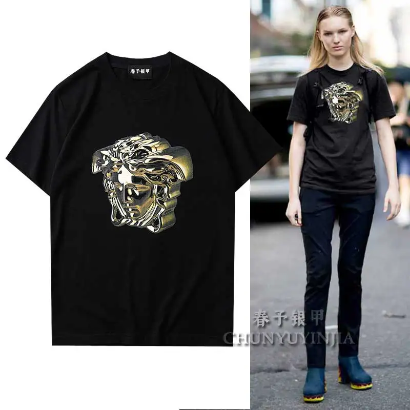 

Chun yu yin jia New Street Wear Designer Classic Portrait Pattern 3DPrint Short-Sleeved tShirt Black White for luxury women tee