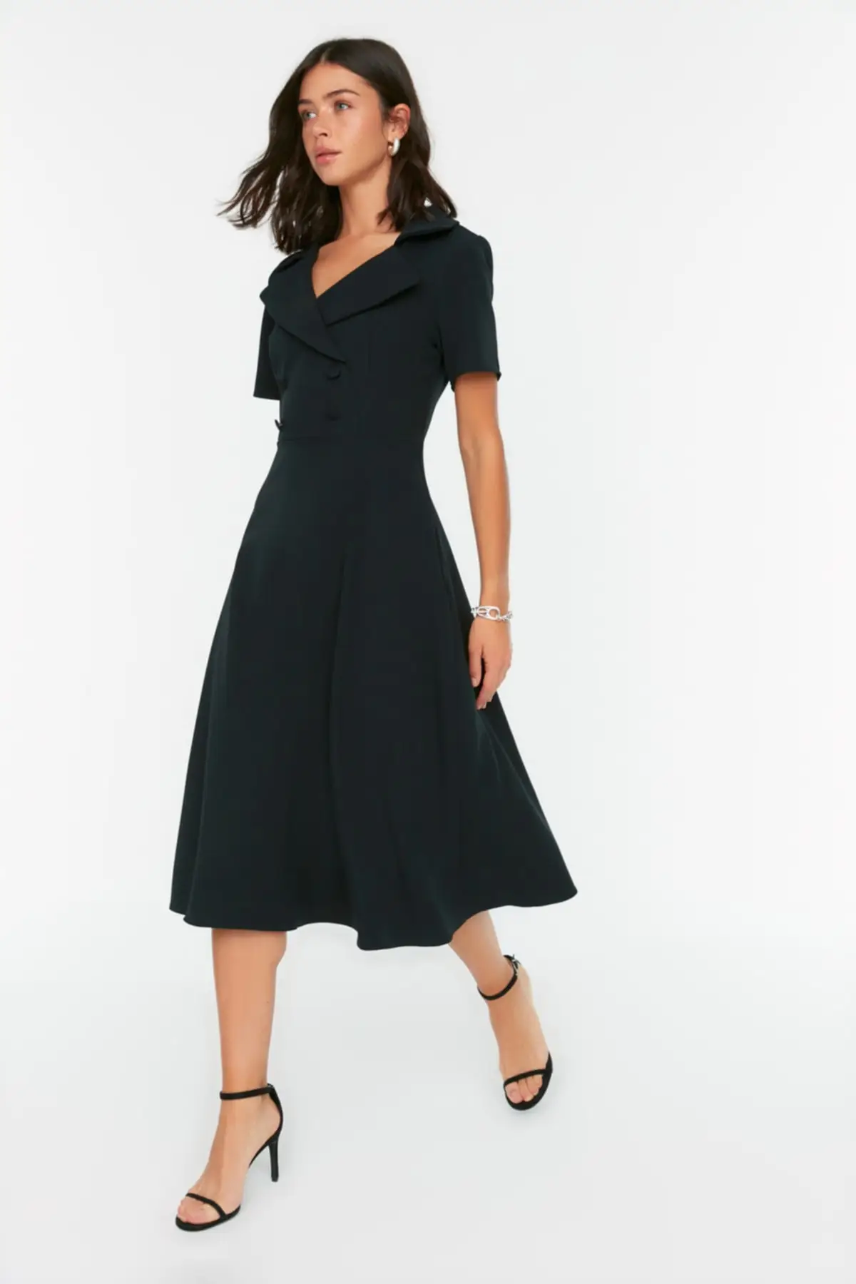 

Women's Dress Black Button Detailed Elegant Fashion Casual Casual Casual Casual Short Sleeve Summer Boho Beach Dress