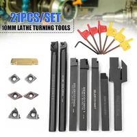 21pcs 10mm shank lathe turning tool holder boring bar metal lathe cutter rod with carbide inserts for sdjcr1010h07 ser1010h11