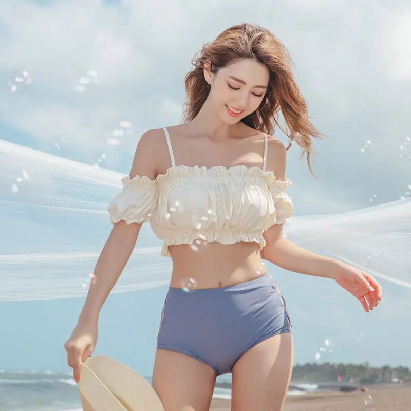 Women's Bikini Set Padded Off Shoulder Biquini High Waist Swimwear Swimsuit High Quality Beach Suit 2020 Korean Design