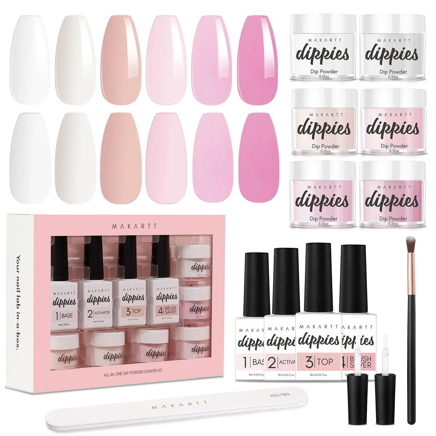 

NEW2023 Dip Powder Kit, Dip Powder Starter Kit 0.35Oz 6 Colors Clear Pink Collection Dip Nail Kit French Nail Dip Powder Art
