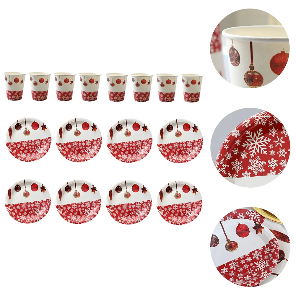 

Christmas Disposable Plates Paper Tableware Cutlery Set Plate Party Flatware Cup Dessert Wood Supplies Trays Beverage