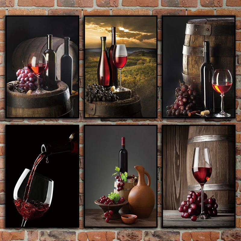 

Nordic Kitchen Bar Red Wine Grape Beer Wall Art Canvas Painting Still Life Poster Wall HD Picture Decor For Living Room Unframed