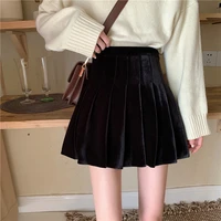gold velvet black short skirt female autumn and winter wear 2022 new high waist skirt all match a line pleated skirt
