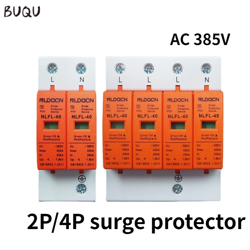 

BUQU AC SPD surge protector 20KA-60KA 385V 2P/4P mini arrester Low voltage arrester Din rail household protector