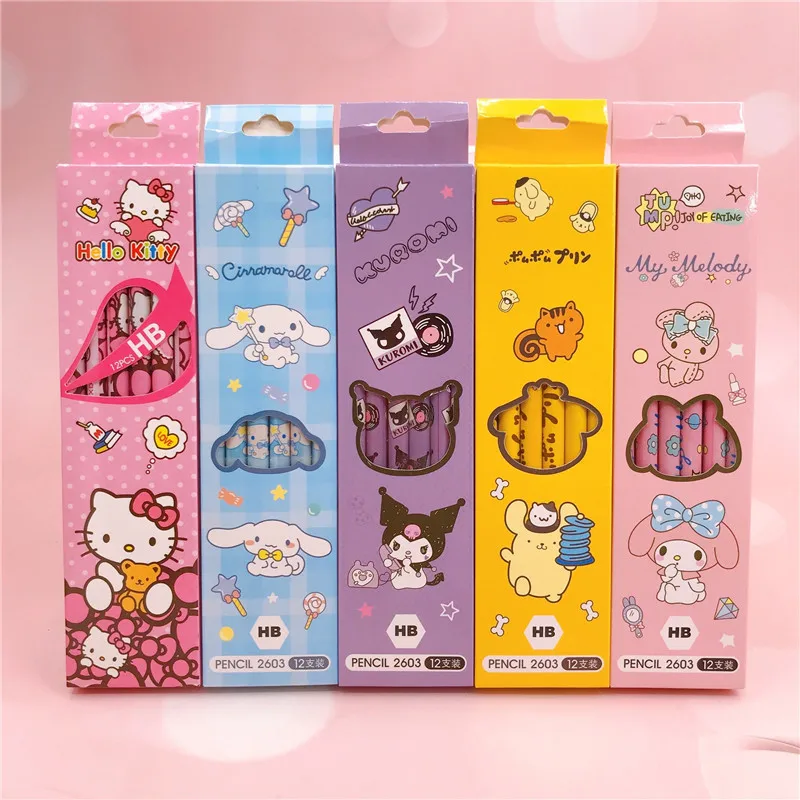 

Cinnamoroll Cartoon 12Pcs Box Pencil Sanrio Large Collection Kuromi Hb Pencil Elementary School Writing Pen Children Gift Prize
