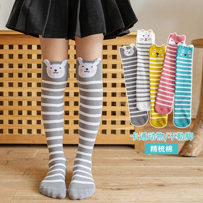5pairs/lot 2022 Girls Socks Cartoon Fox Rabbit Tiger Owl Girl's Medium High Tube Socks Cotton Children's Knee Length Socks 2-12Y