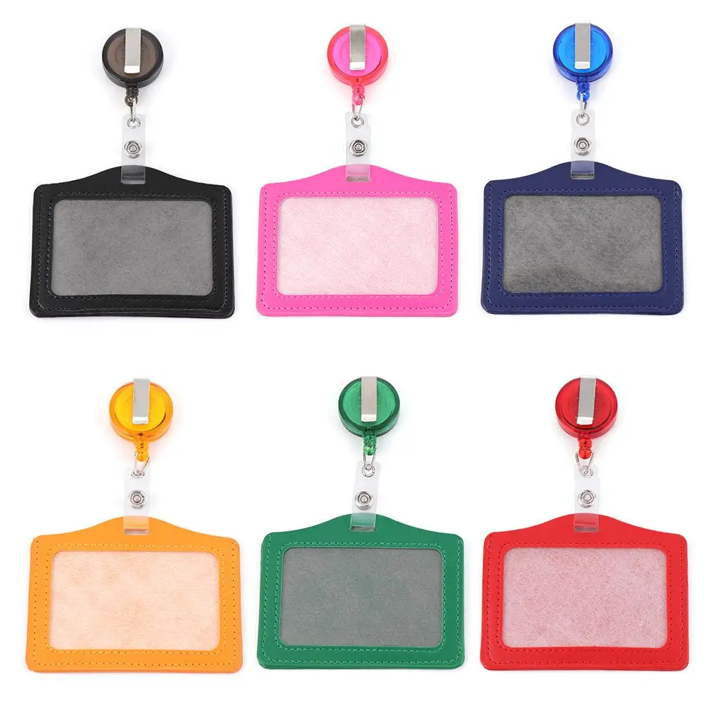 

Retractable Badge Reel ID Card Holder Cover Case Women Men Student Nurse Badge Lanyards Fashion PU Leather Card Holders Set