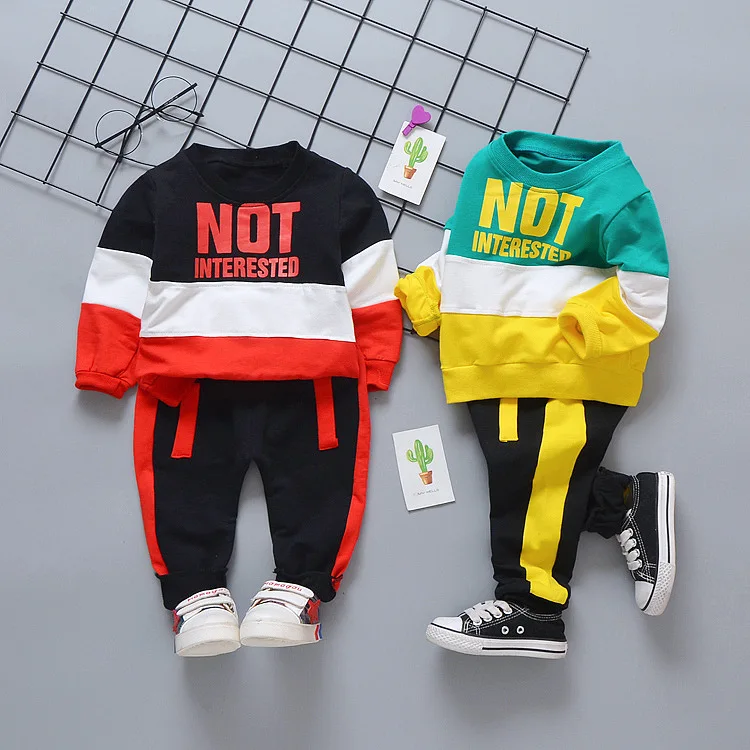 

Spring Autumn Baby Boy Girl NOT Letter Leisure Striped Long Sleeved T-Shirt Trousers 2PCS Kids Tracksuit Bebes Jogging Costume