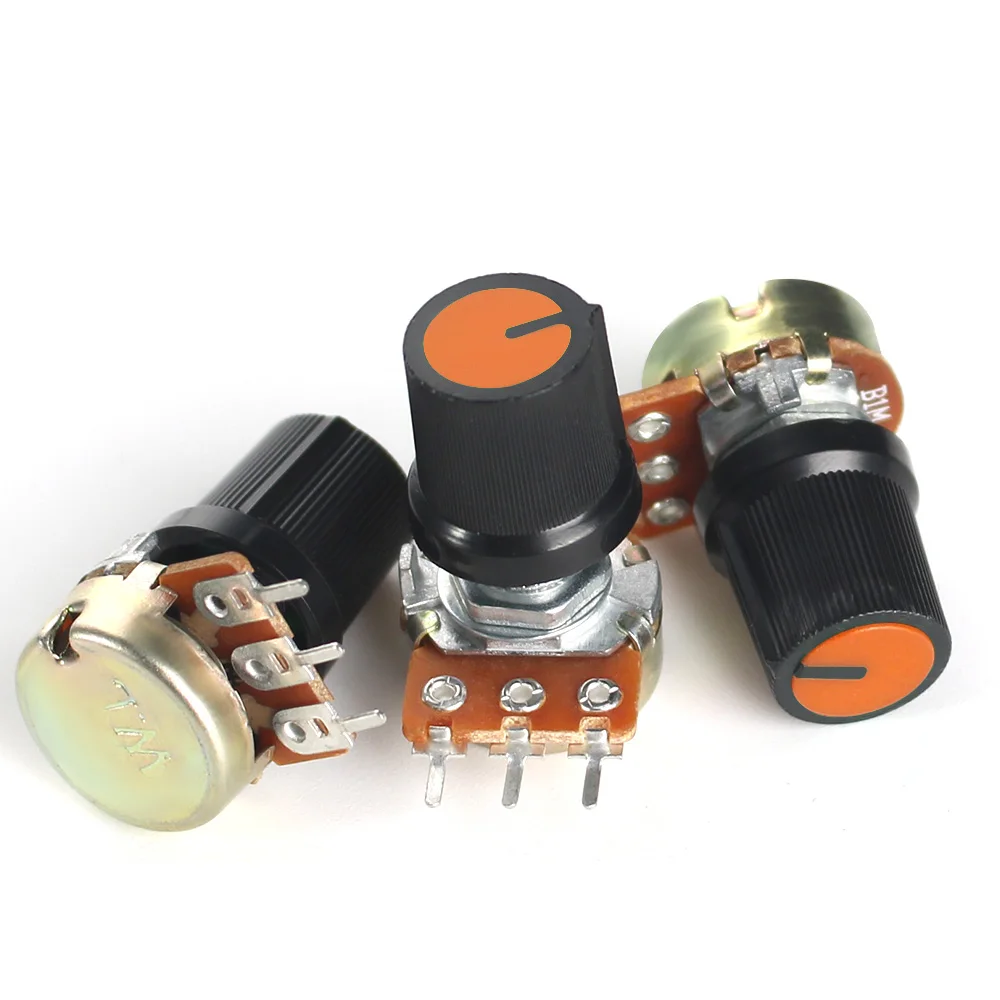 

5Set WH148 Linear Potentiometers Kit 15mm 3pin Potentiometer with Orange AG3 Knob Cap 1K 2K 5K 10K 20K 50K 100K 250K 1M
