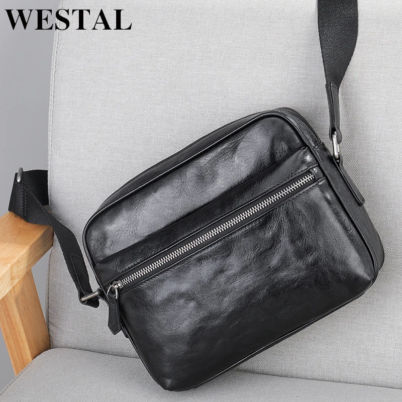 WESTAL Men's Shoulder Bag Genuine Leather Messenger Bags Men's Designer Bag Causal Crossbody Bags for Men Leather Man Handbag