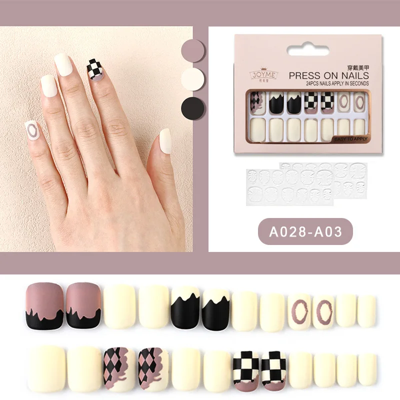 

24 Pieces/box of Free Shipping Short Square Multi-color False Nails Pressed on The Nails Tip Reusable False Nails Without Glue
