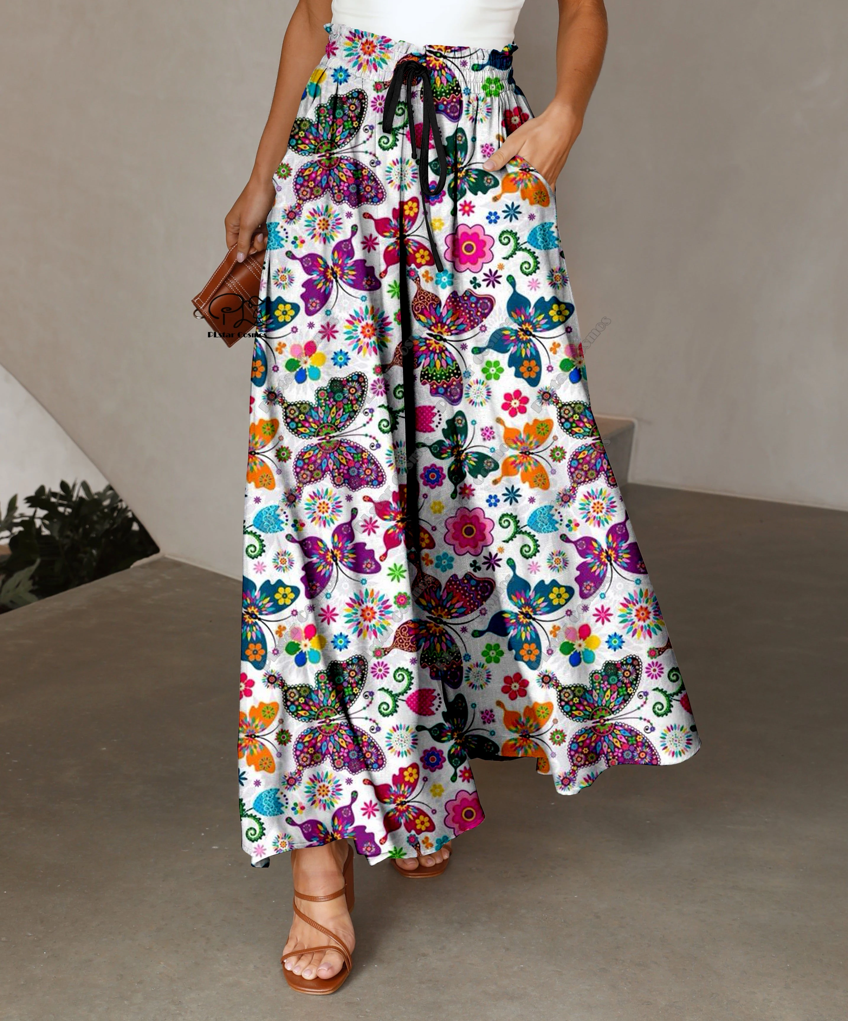 Женские широкие брюки с 3D принтом разноцветные градиентные бабочкой и