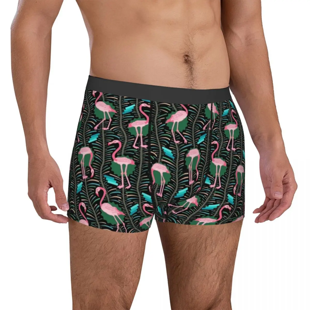 

Pink Flamingo Birds Underwear Geometric Art Men Boxer Brief Classic Trunk High Quality Customs Plus Size Underpants