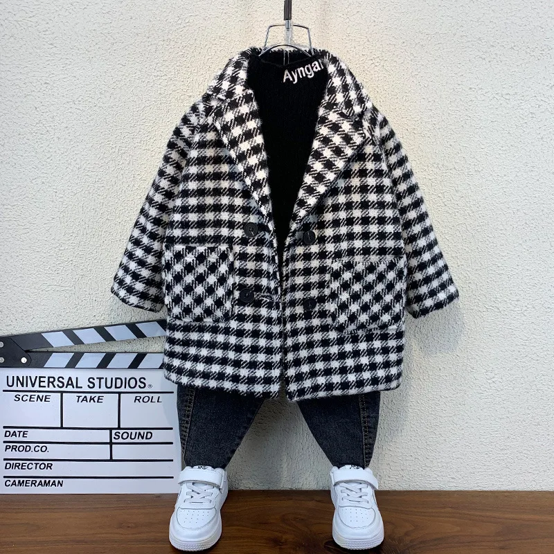 

Boys Woolen Coats Autumn Winter Children Thick Cotton Outerwear Clothing For Baby 1 To 8 Years Old Kids Warm Long Jackets 2022
