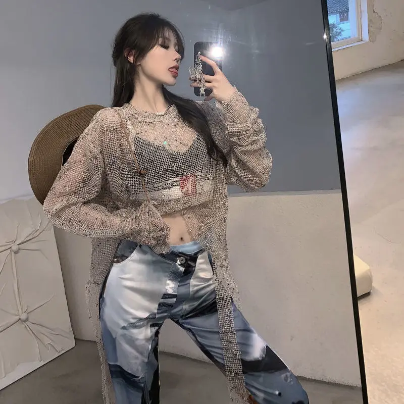 

Летняя Солнцезащитная футболка, американские сексуальные футболки, свободные футболки с длинным рукавом, женские повязки, асимметричные кроп-топы, футболки