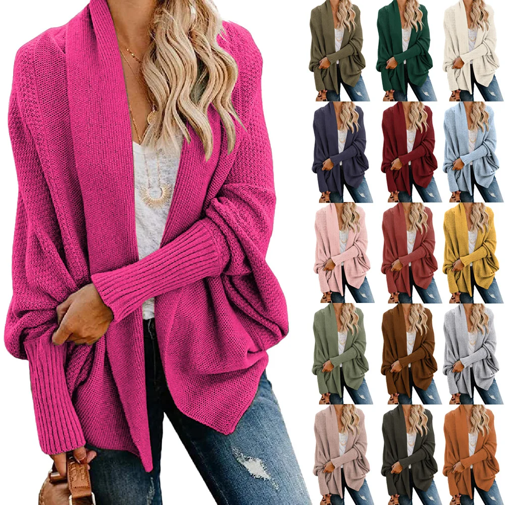 

Autumn and Winter Doll Sleeve Loose Knit Cardigan Ladies Multicolor Shawl Jacket