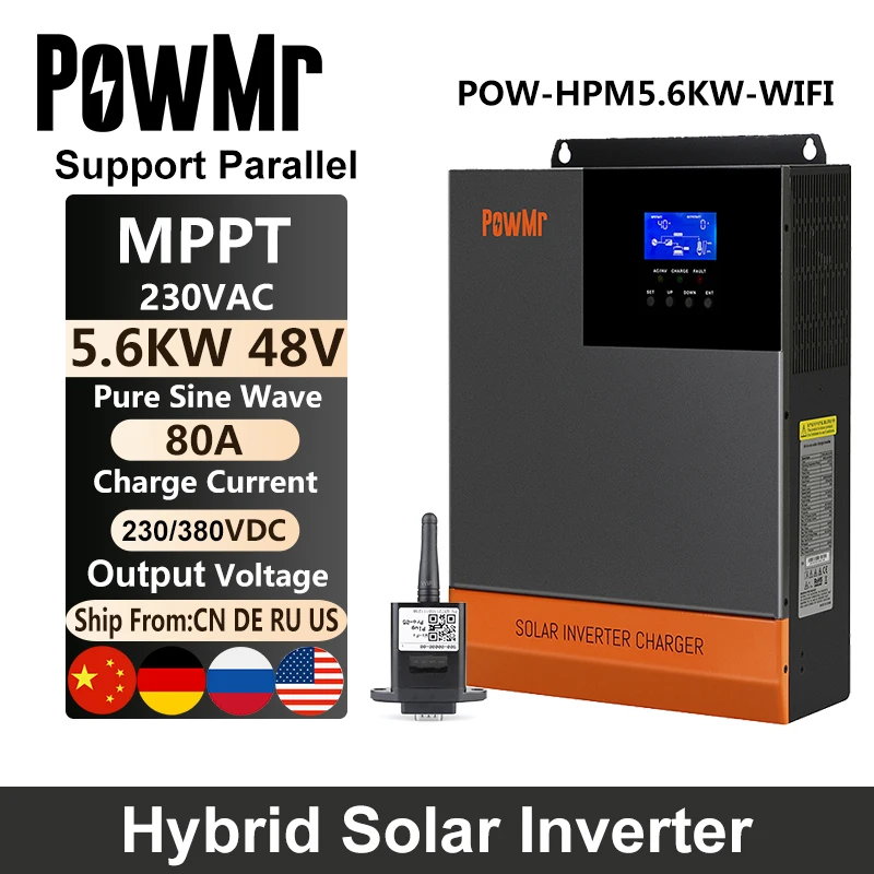 

PowMr 5.6KW Hybrid Solar Inverter MAX PV 500V 48V Input 230Vac Output Support All Battery With Wifi Parallel Function 50Hz/60Hz