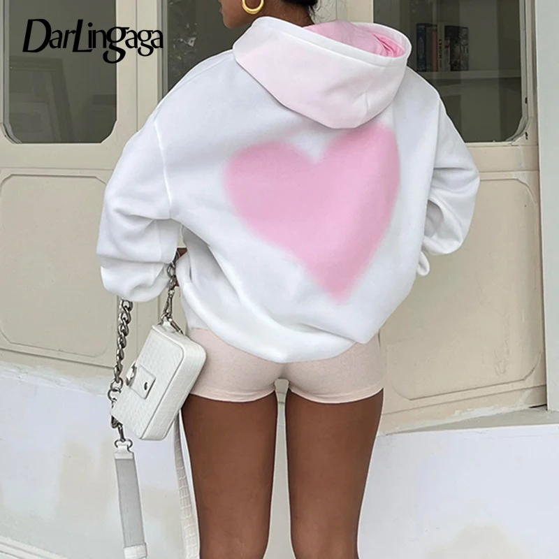 

Корейский модный свободный осенний худи Darlingaga с принтом сердца, Женский Повседневный милый свитшот для девочки, кокетка, одежда с капюшоном в японском стиле