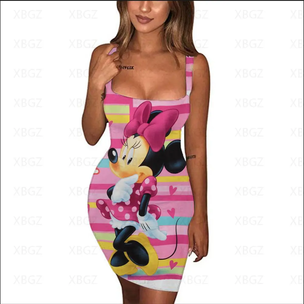 

Women's Summer Dress Tight Minnie Mouse Dresses 2022 Mickey Sexy Disney Print Fashion Cartoon Sling Slim Fit Sleeveless Top 5XL