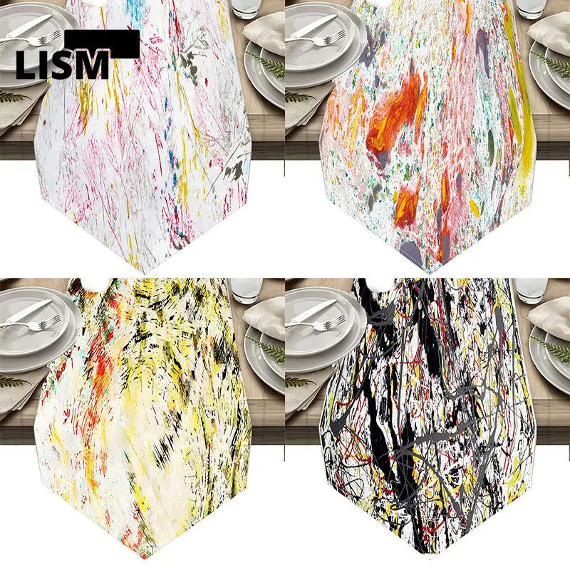 

Abstract Pollock Style Table Runners Wedding Decor Kitchen Country Dining Party Antifouling Tablecloth Home Textiles Decoration