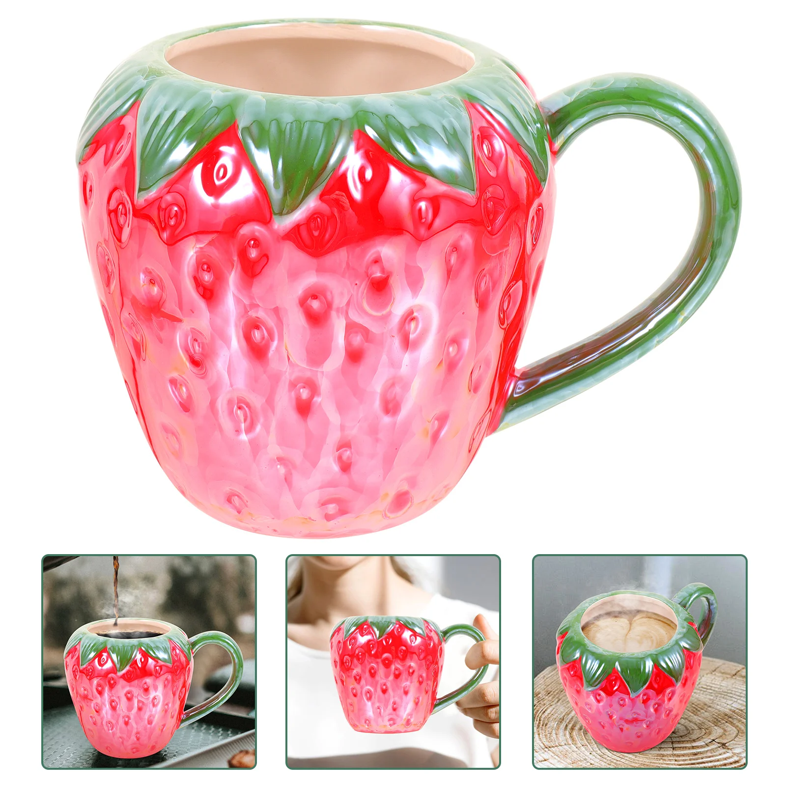 

Strawberry Cup Mug Ceramic Cups Drink Tea Water Fruits Coffee Container Party Shaped Kids Shape Office Travel Beverage Aesthetic