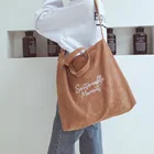 Женские вельветовые сумки через плечо, Женская Экологически чистая тканевая сумка, вместительные сумки-тоуты на молнии, мягкая сумка-мессенджер с вышивкой