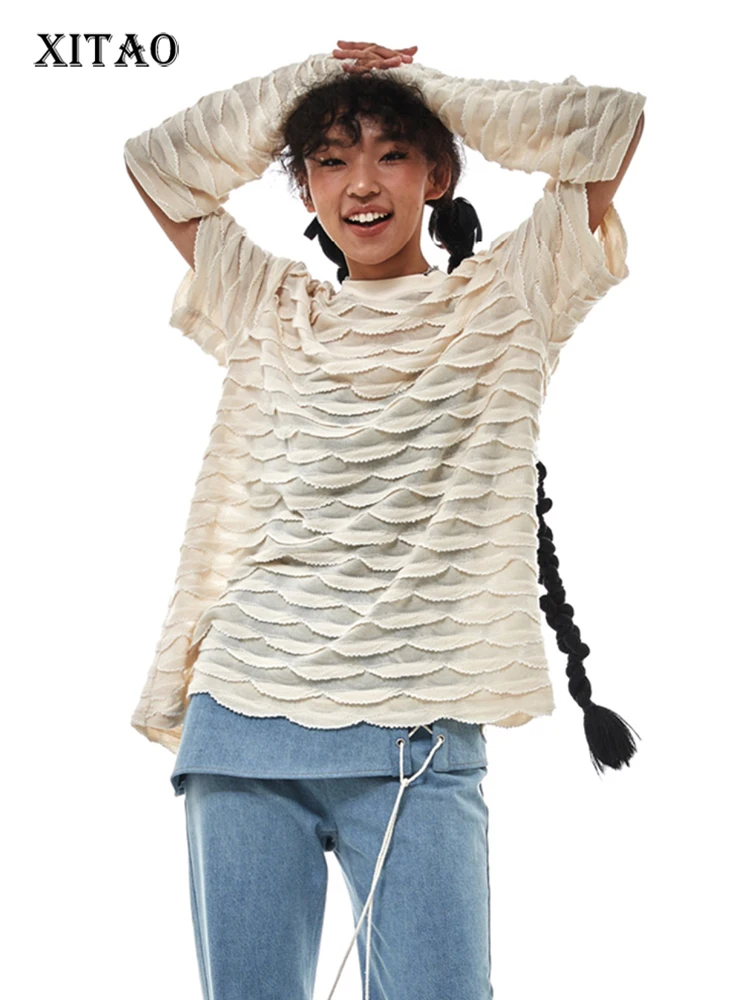 

XITAO Fashion Knitting T-shirt Solid Color Personality Splicing Detachable Half Sleeves Women Top New Street Trendy WMD5333