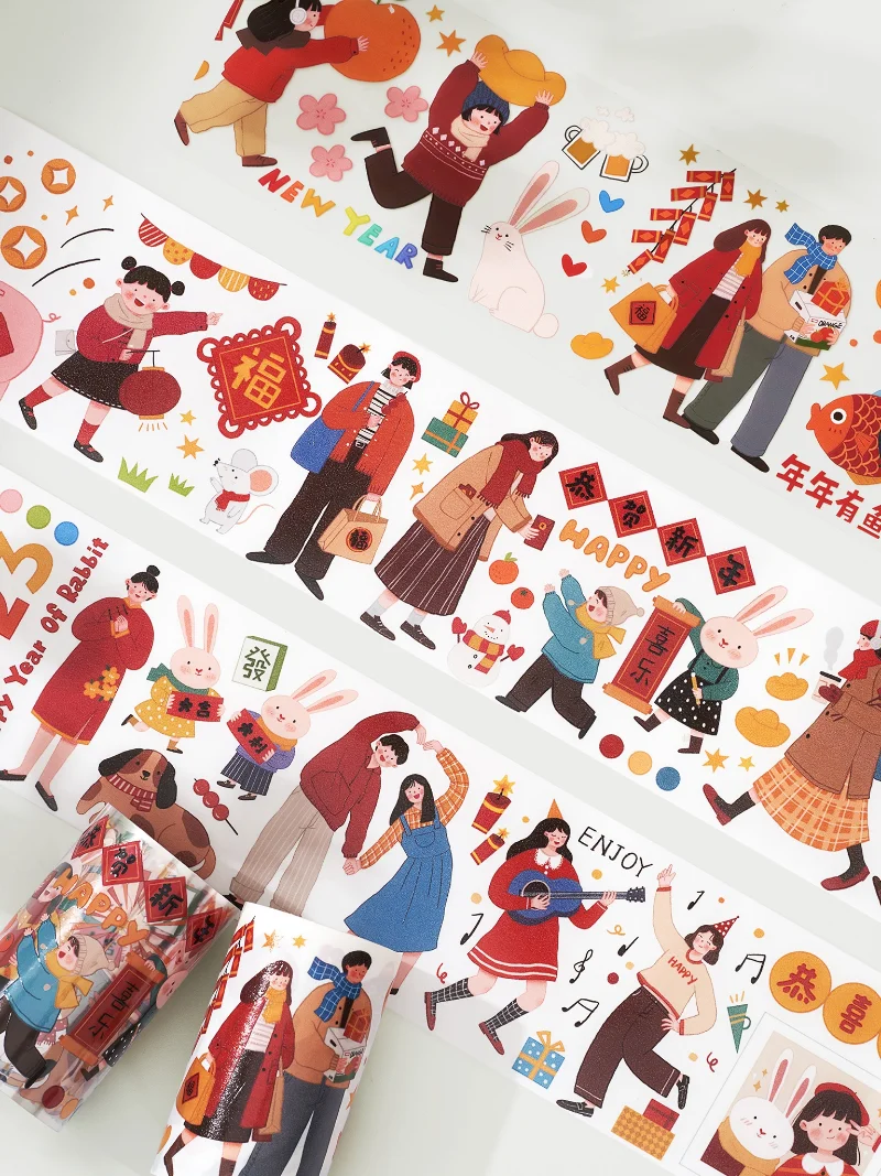 

Happy Chinese New Year Crystal PET Washi Tapes Craft Supplies DIY Scrapbooking Card Making Decorative Plan Sticker
