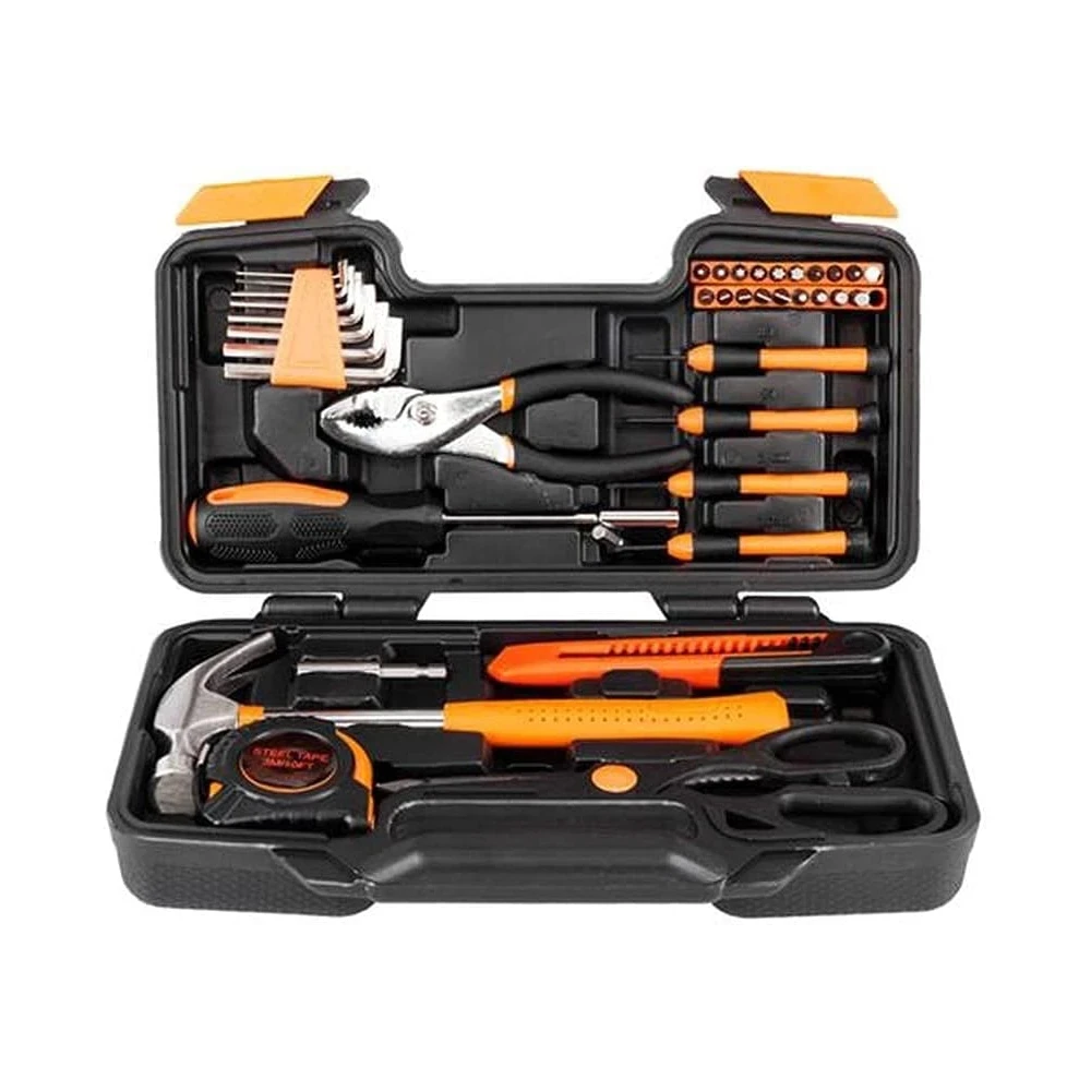 New low price 39pcs Tool Kit Orange Tool Kit for Men Women Home Household Repair Complete Home Wall Plate