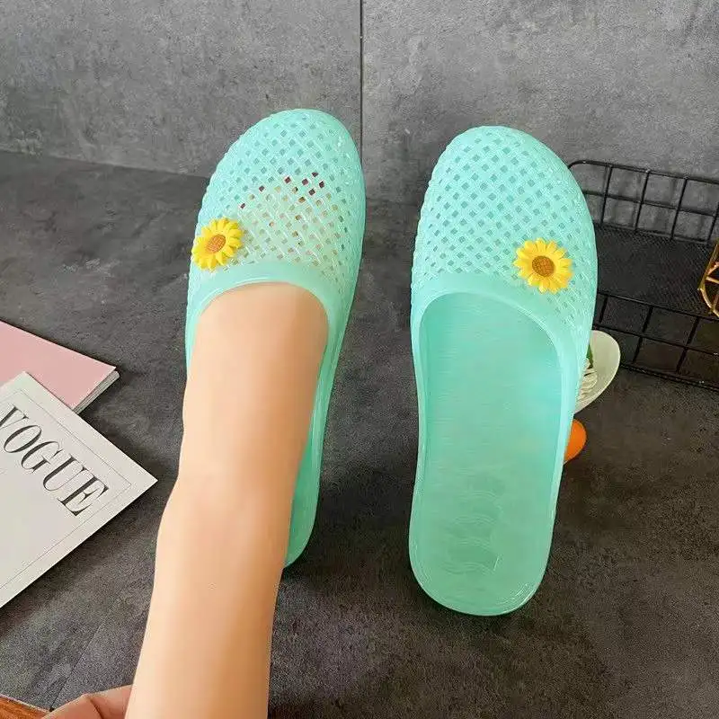 

Women's Summer Baotou Hollow Out Casual Slippers Soft Bottom Non Slip Home Slippers Bathroom Slippers Jelly Crystal Slippers