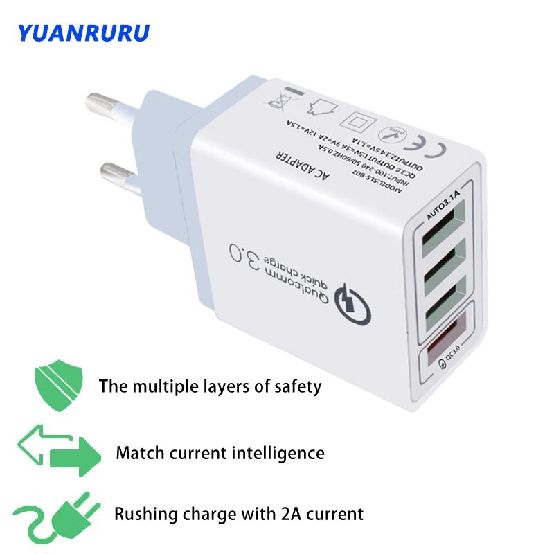 Зарядная станция с вилкой для ЕС и США быстрое зарядное устройство USB-разъемом 3 0