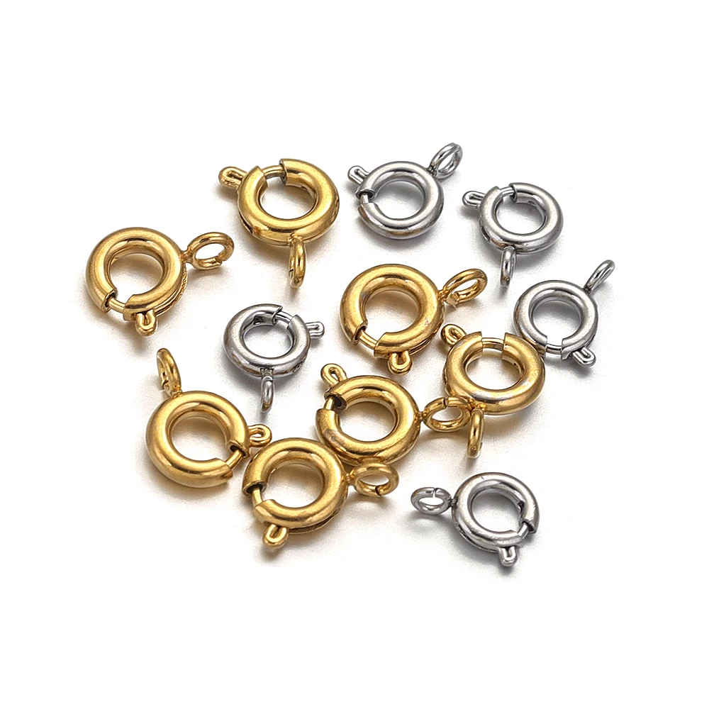 

10pcs Stainless Steel Round Claw Spring Ring Buckle Gold Plated Clasps Hooks Necklace Connectors for DIY Jewelry Making Supplies