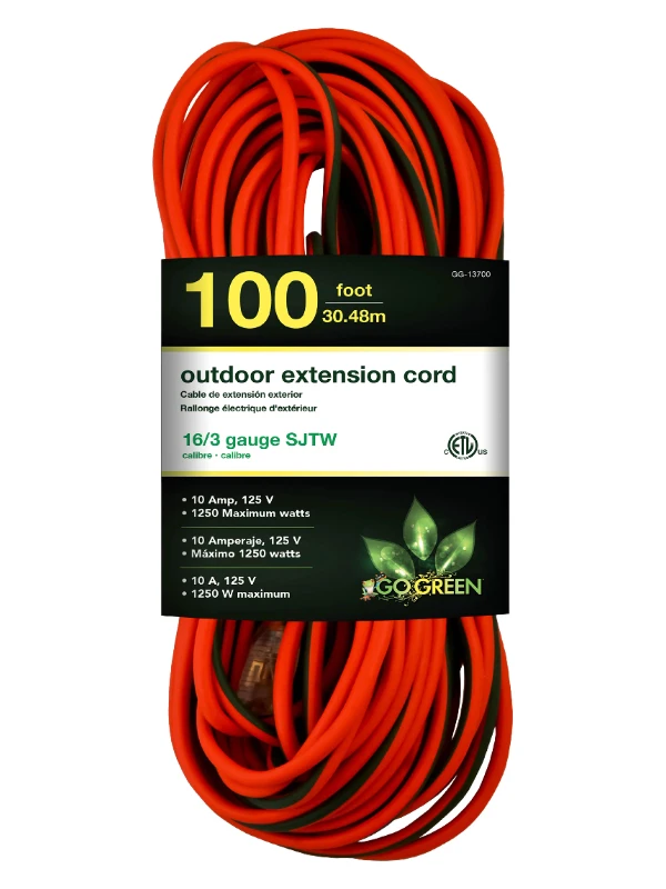 

(GG-13700) 16/3 100’ SJTW Outdoor Extension Cord, Lighted End, 100 Ft