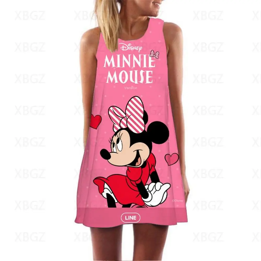 Sleeveless Dresses for Women 2022 Minnie Mouse Cool Women's Dress Cartoon Summer Woman Sexy Boho Disney Fashion Mickey Mini Top