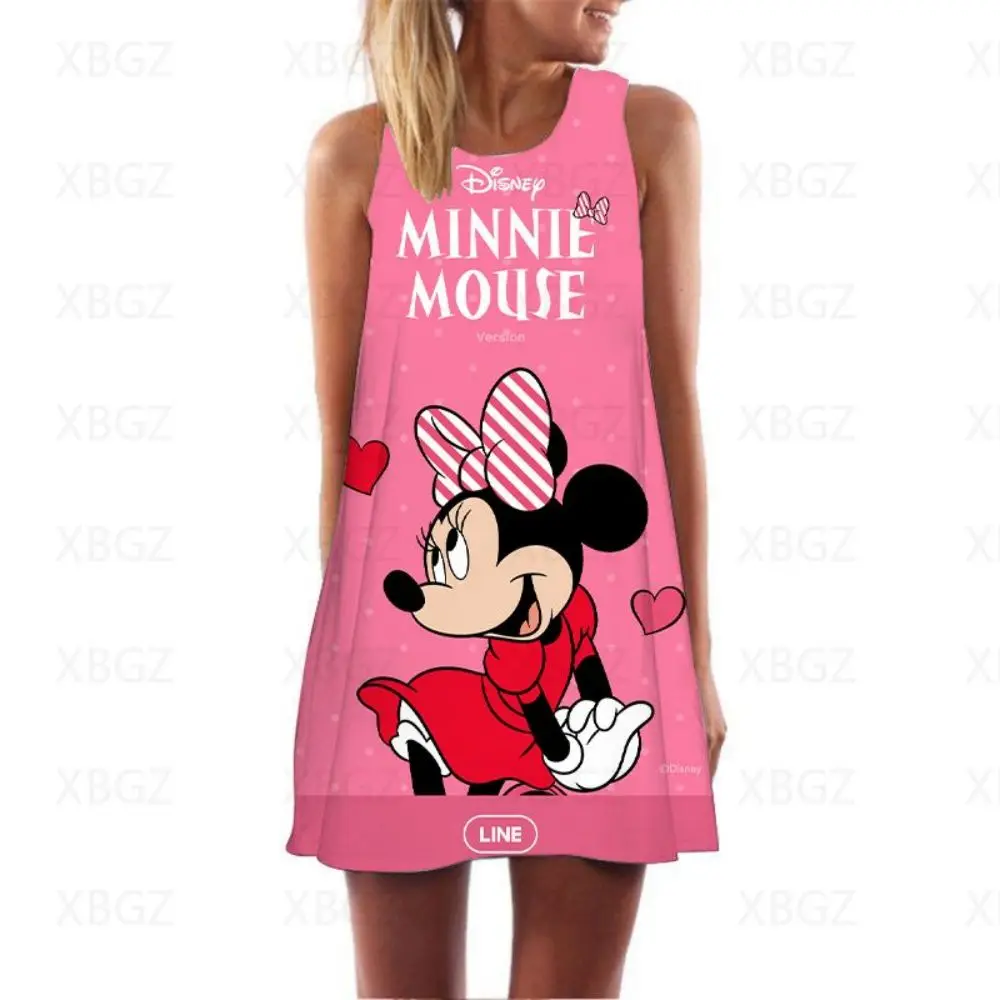 

Sleeveless Dresses for Women 2022 Minnie Mouse Cool Women's Dress Cartoon Summer Woman Sexy Boho Disney Fashion Mickey Mini Top
