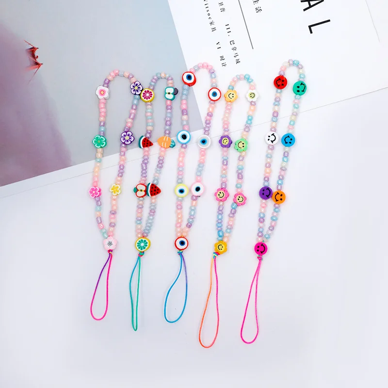 

Trendy Mobile Strap Evil Eyes Phone Charm Clay Beads Phone Chain Jewelry for Women Girls Anti-Lost Lanyard Accessories Gifts
