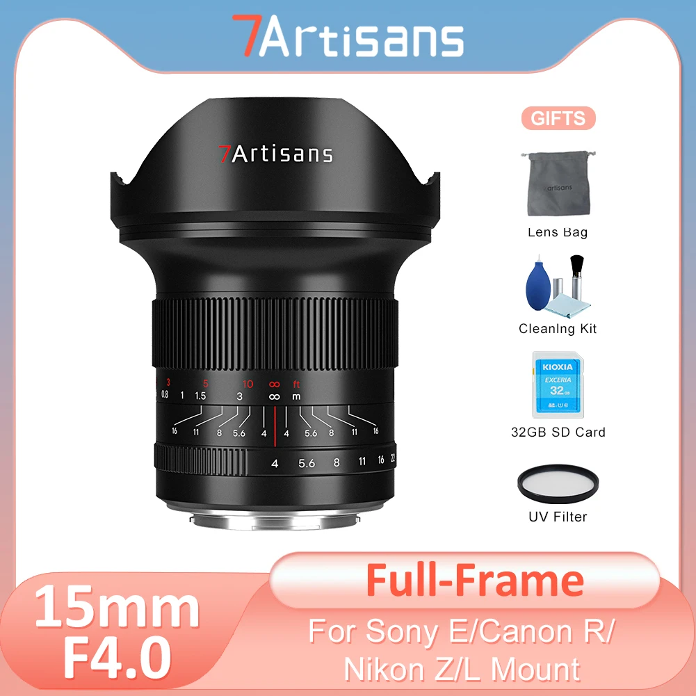 7artisans 7artisans 15 мм F4 широкоугольный Полнокадровый объектив для камеры Sony E Nikon Z Leica SIGMA L SL Canon RF EOS R DLSR камера