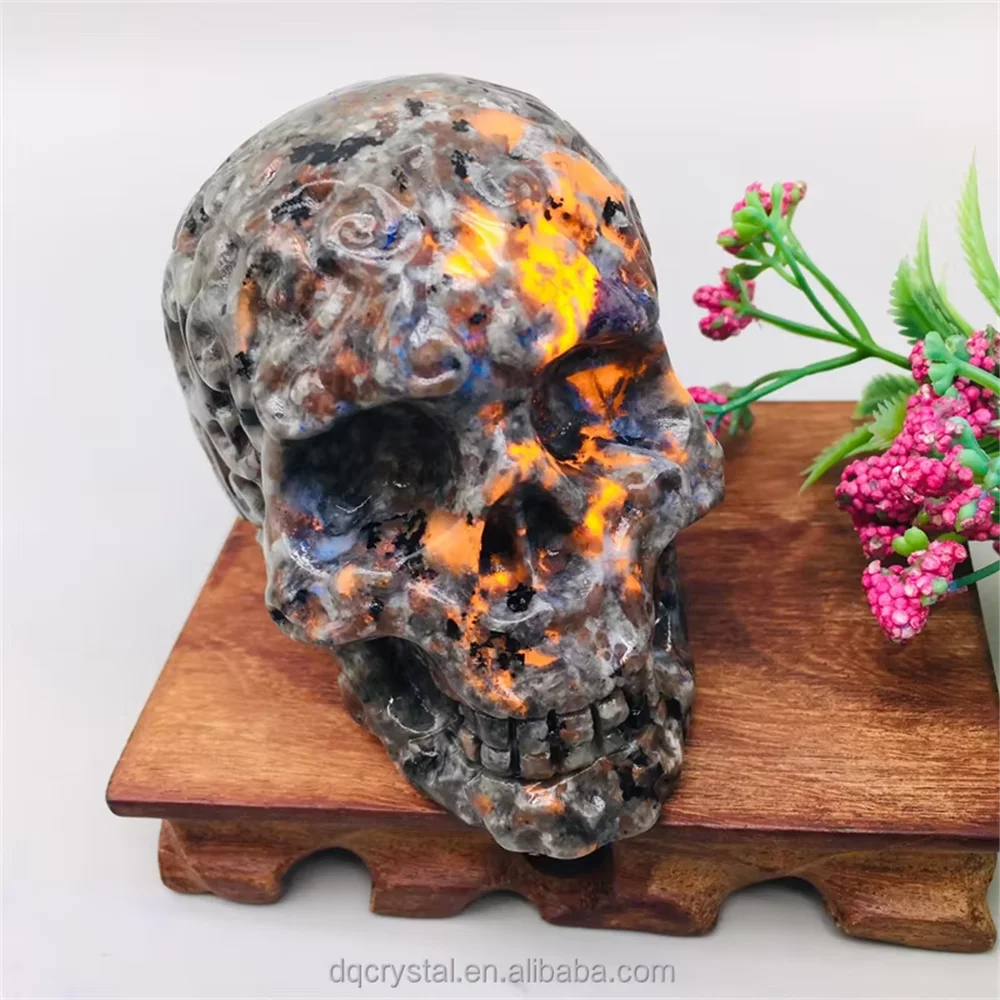 

Натуральный хрустальный череп Ubrit, резная статуя черепа для украшения Хэллоуина, подарок, ремесло, кремневая статуя, мощный волшебник