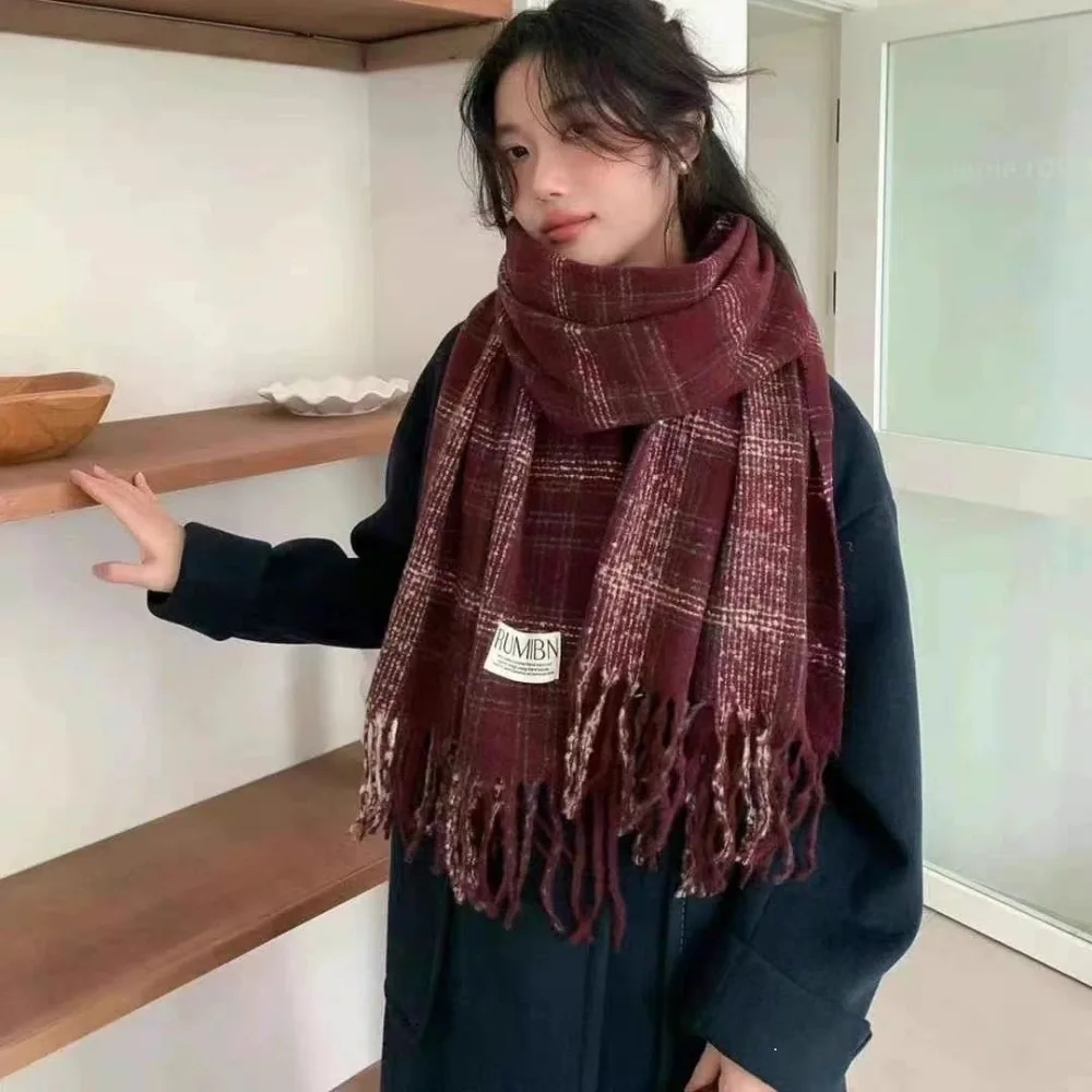 Высококачественный кашемировый шарф из ангорского флиса в сетку полоску с